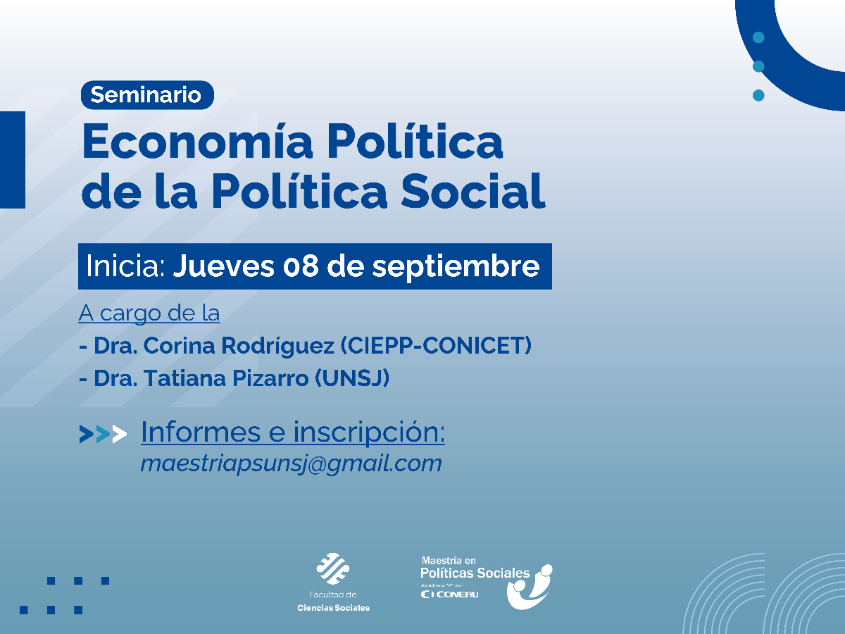 La Maestría en Políticas Sociales realizará un nuevo Seminario