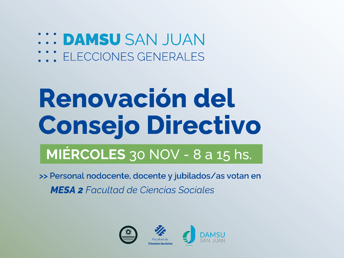 Este miércoles 30 habrán Elecciones Generales para renovar el Consejo Directivo de DAMSU San Juan