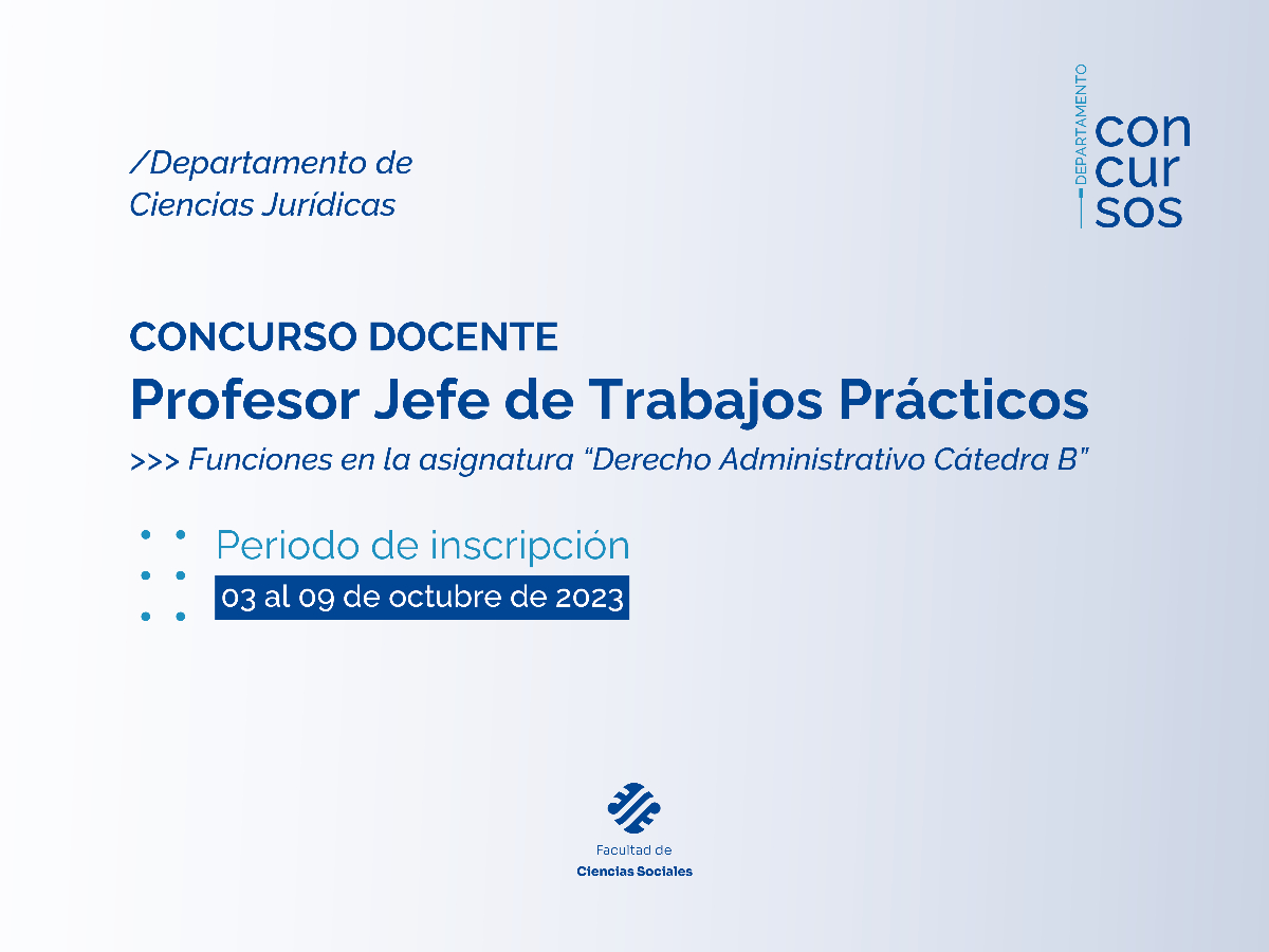 Convocatoria a cubrir cargo de profesor/a JTP en Abogacía