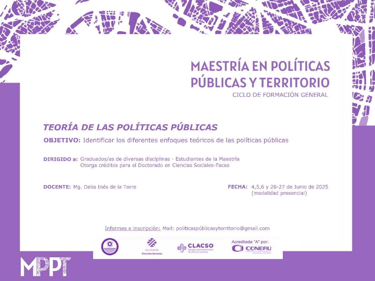 La Maestría en Políticas Públicas y Territorio dictará un curso de posgrado sobre los poderes públicos