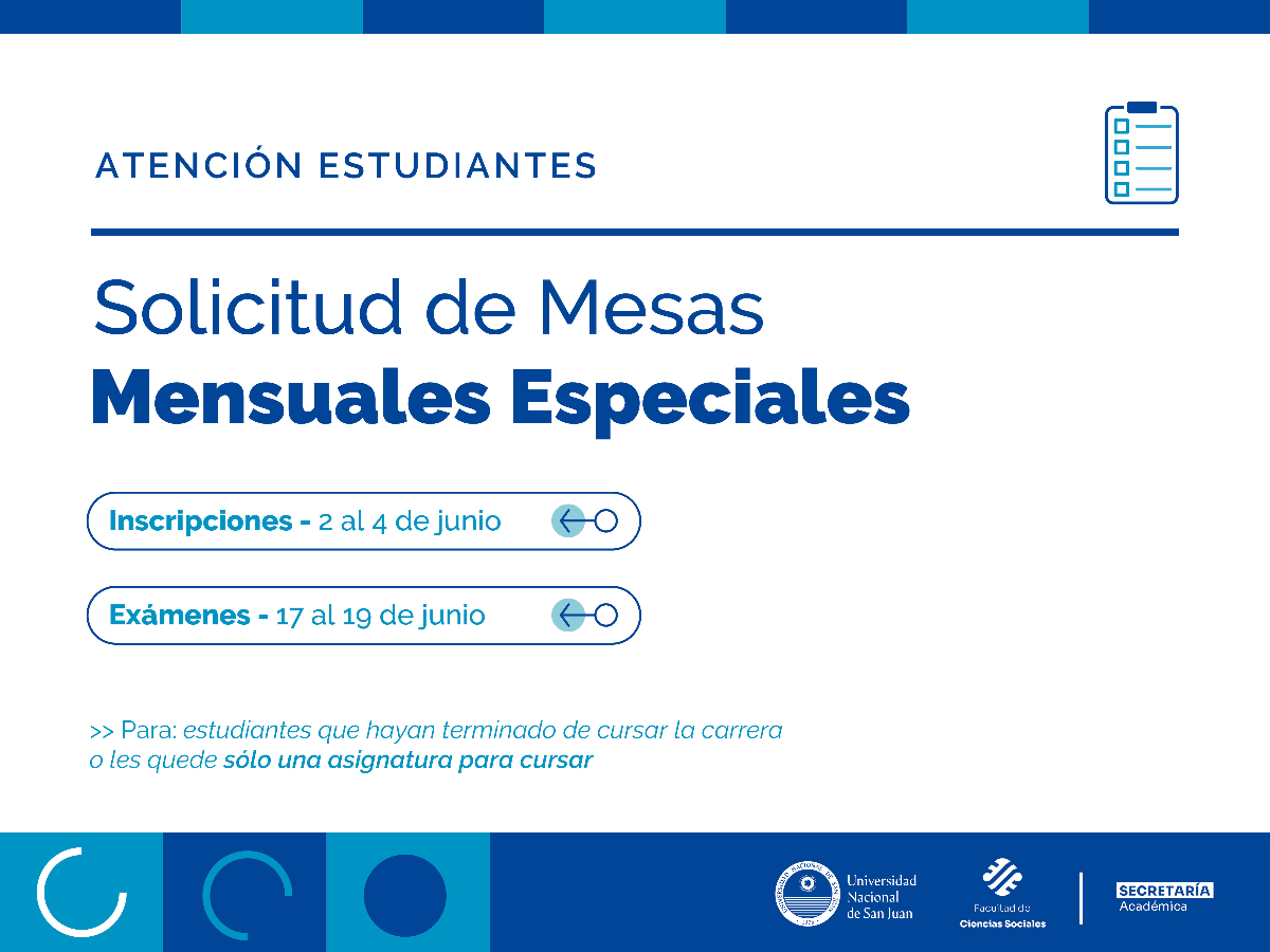 Del 2 al 4 de junio es el periodo para solicitar las Mesas Mensuales