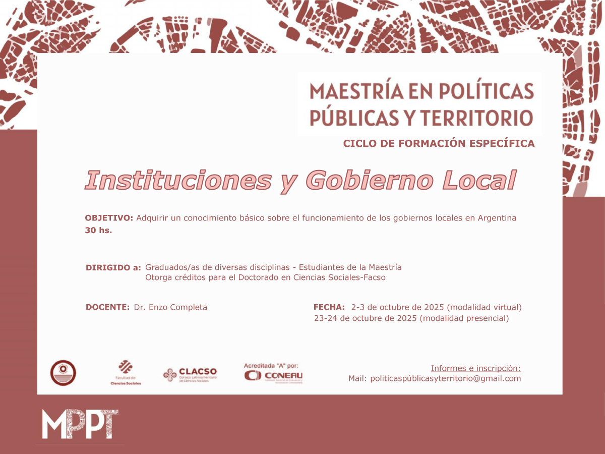 Sociales será sede de un curso sobre instituciones y gobiernos locales 