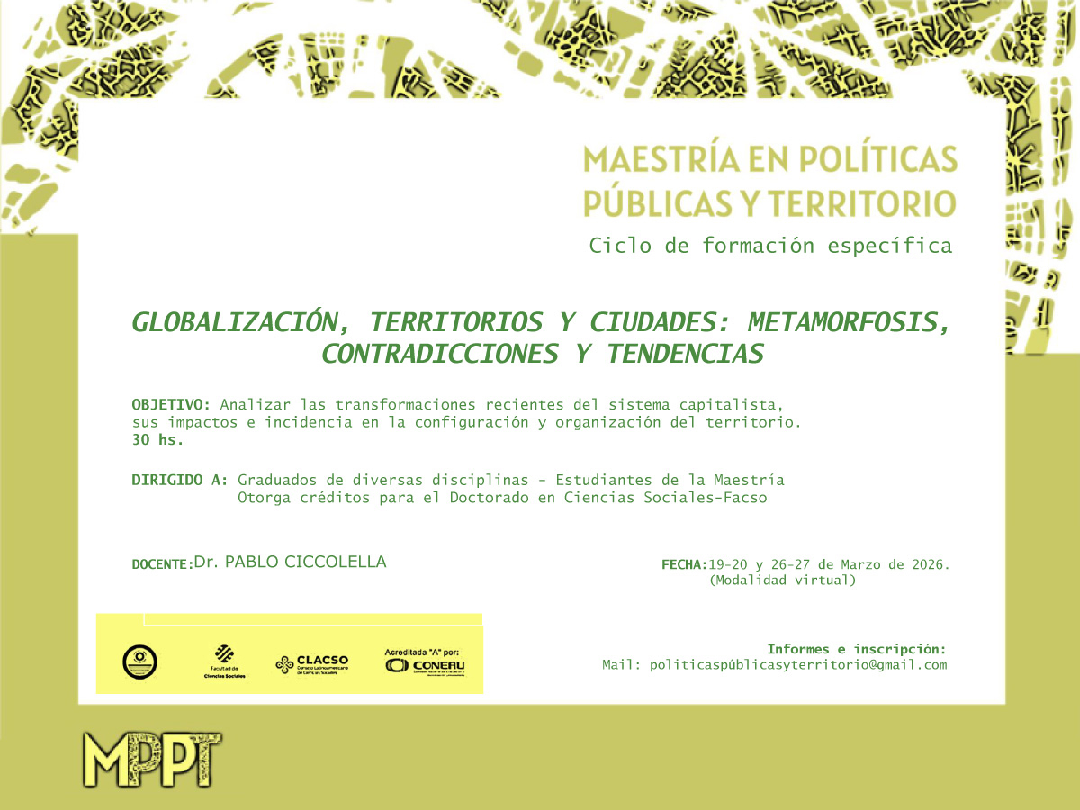 En Sociales se dictará un curso sobre Globalización, Territorios y Ciudades