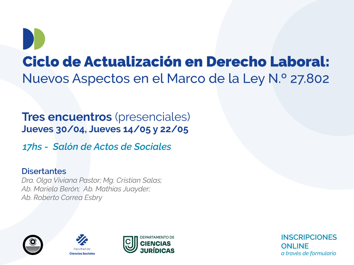 Actualización en Derecho Laboral: Sociales abre un ciclo sobre la Ley N.º 27.802 