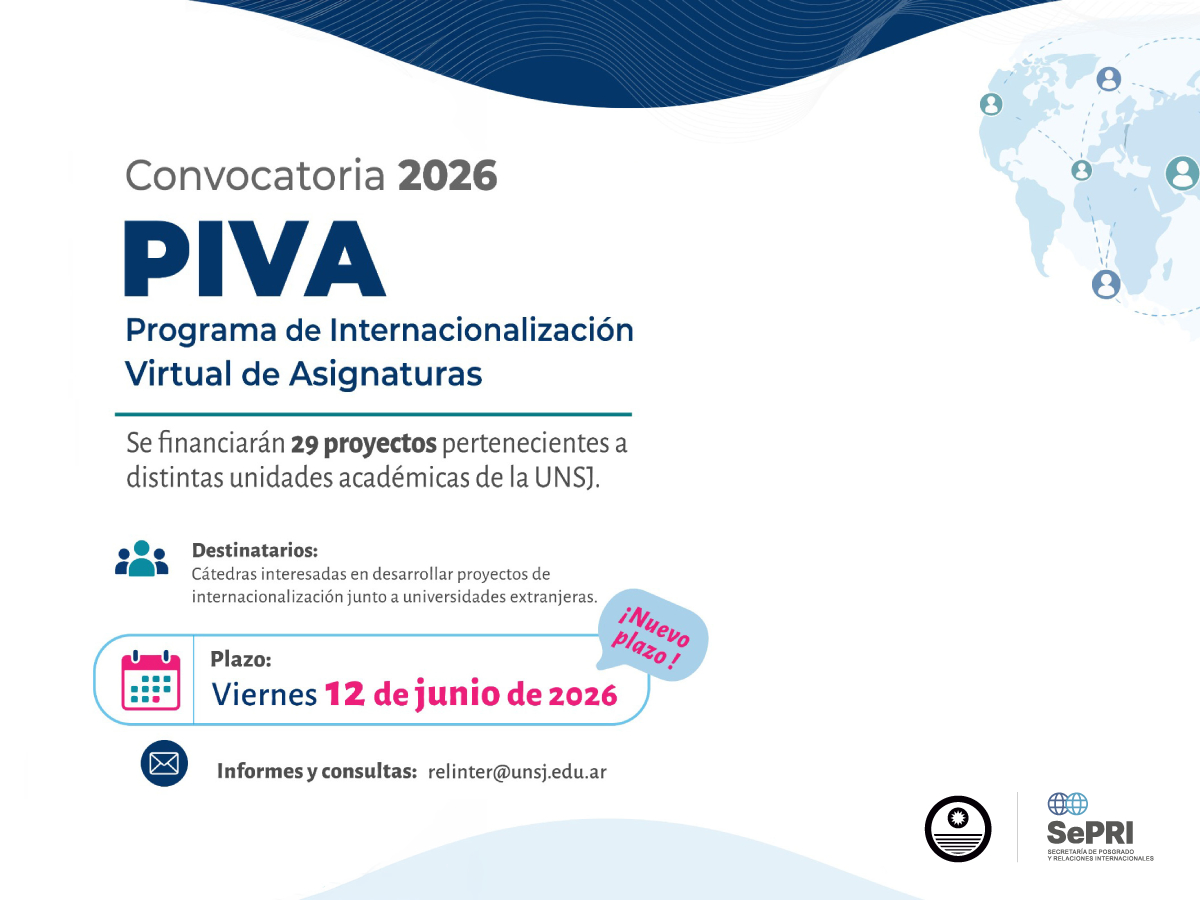 El Programa de Internacionalización Virtual de Asignaturas (PIVA) financiará 29 proyectos en la UNSJ
