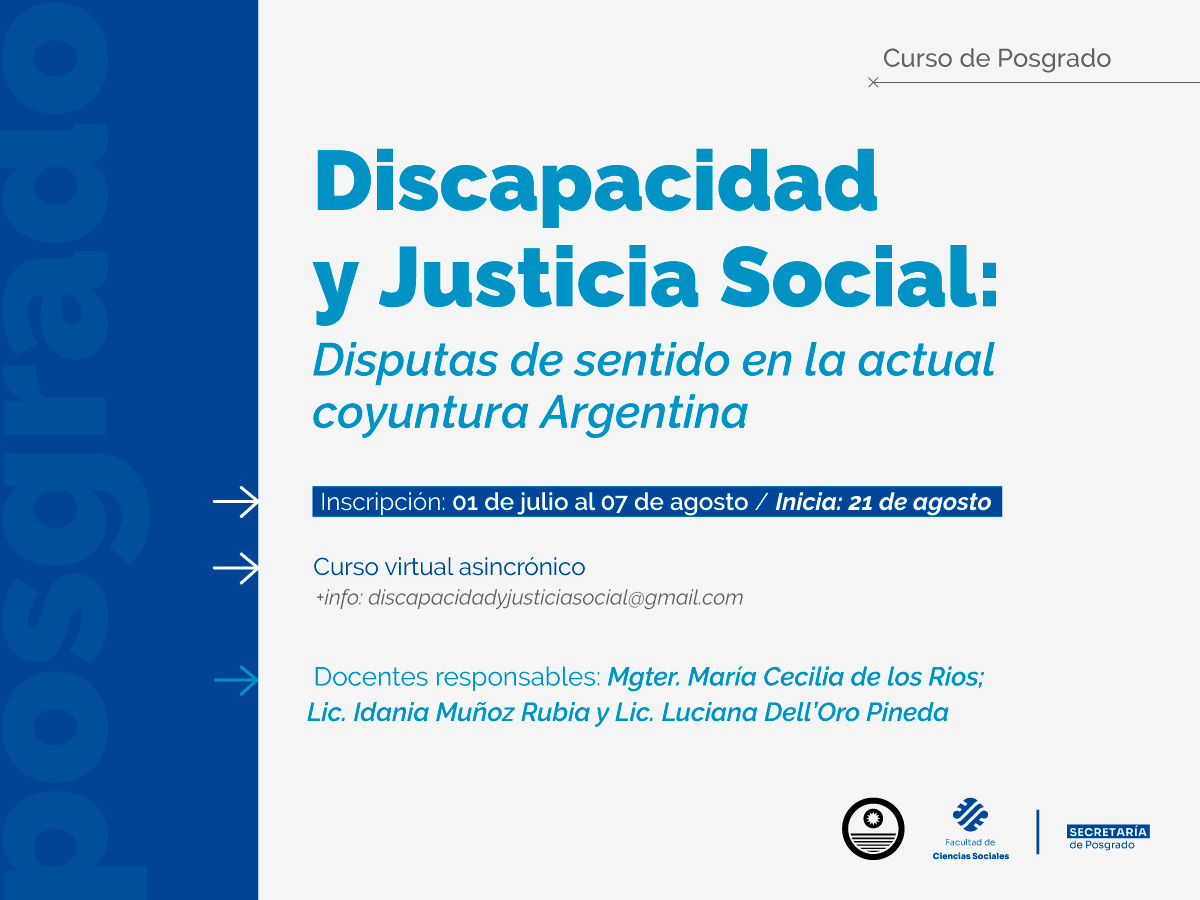 Se dictará en Sociales un curso sobre discapacidad y justicia social