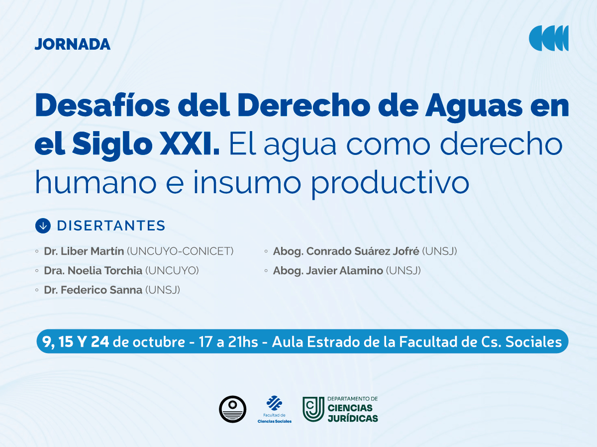 En Sociales se realizarán las Jornadas sobre Desafíos de Aguas en el Siglo XXI
