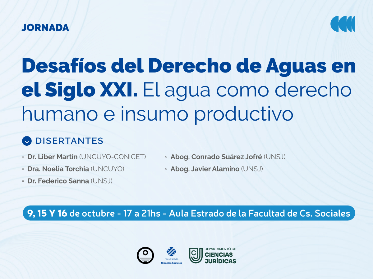 En Sociales se realizarán las Jornadas sobre Desafíos de Aguas en el Siglo XXI